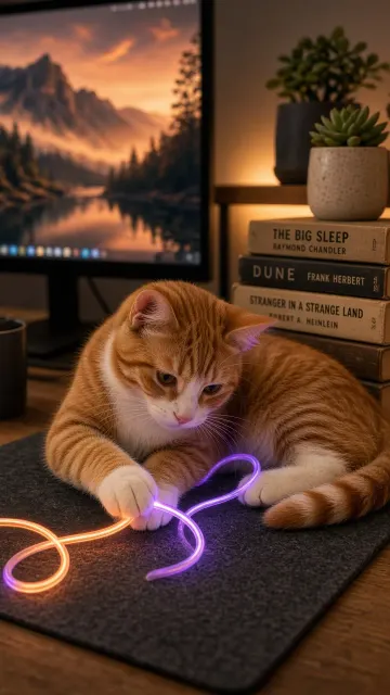 Cozy Lo-Fi Study Desk with Pastel Neon Wire Contour