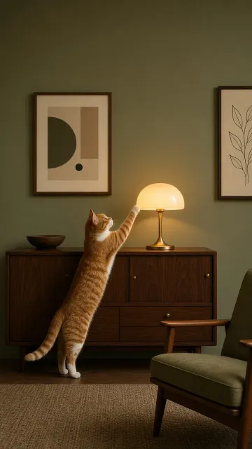 Mid-Century Credenza Play with Frosted Mushroom Lamp