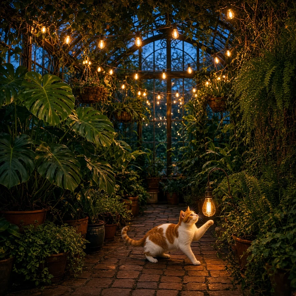 Conservatory Twilight Greenhouse with Hanging Bulb Vines