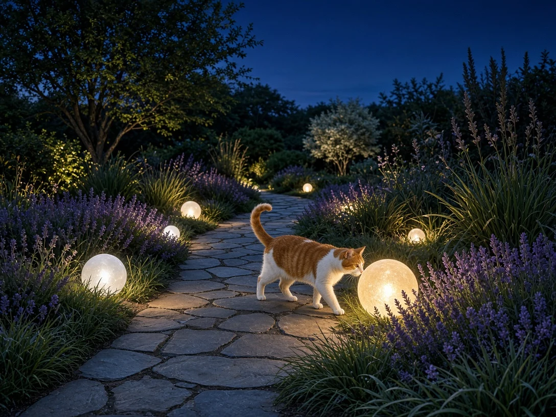 Botanical Night Garden with Solar Sphere Path Lights