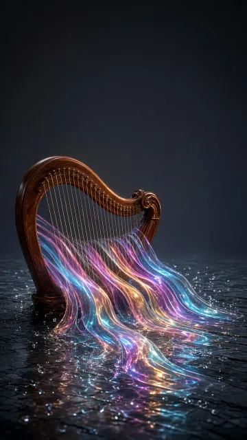 Vertical Glissando Waterfall of Prismatic Harp Ribbons