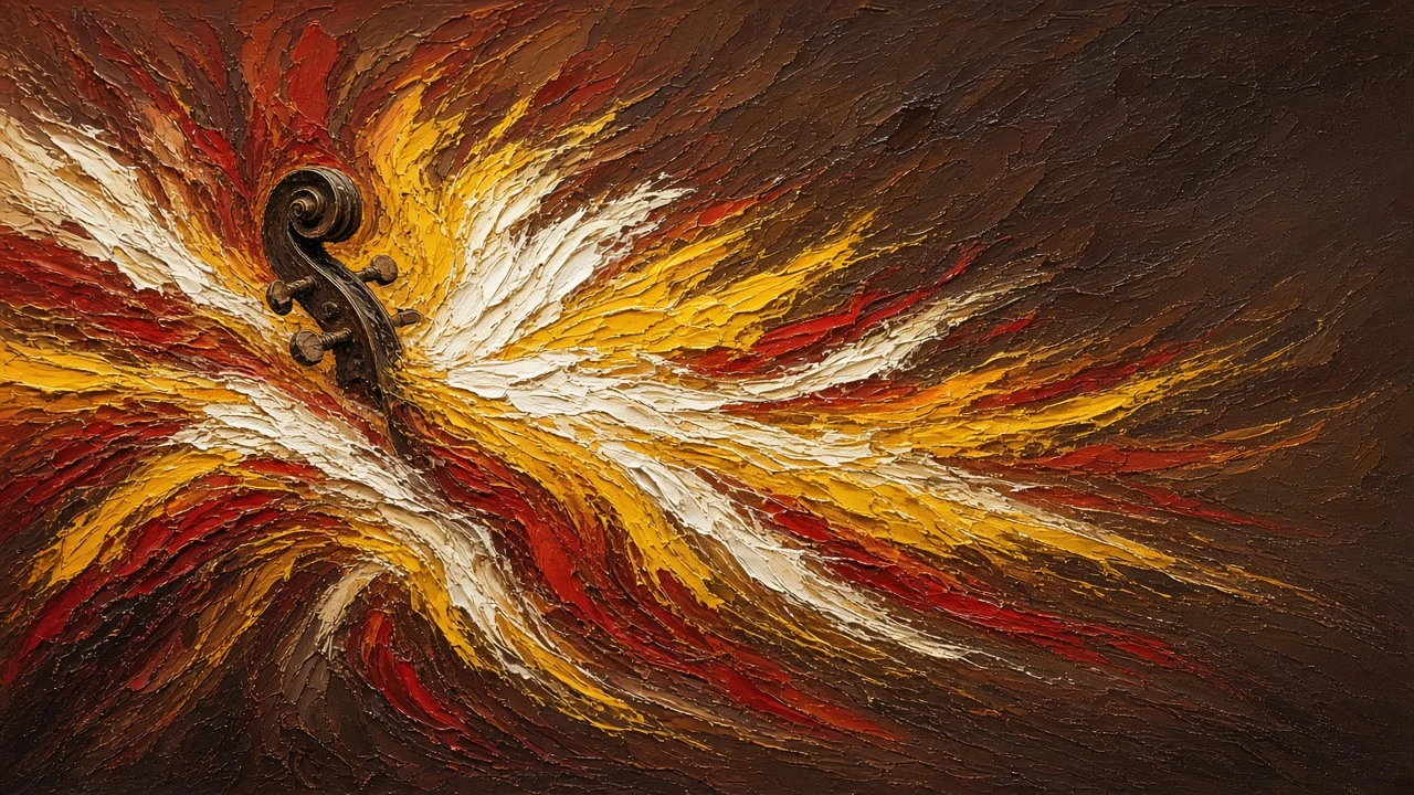 Impasto Oil Study of an Orchestral Crescendo with Sculptural Swirls