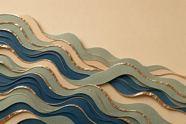 Layered Relief Paper Sculpture of Undulating Sound Wave Ribbons
