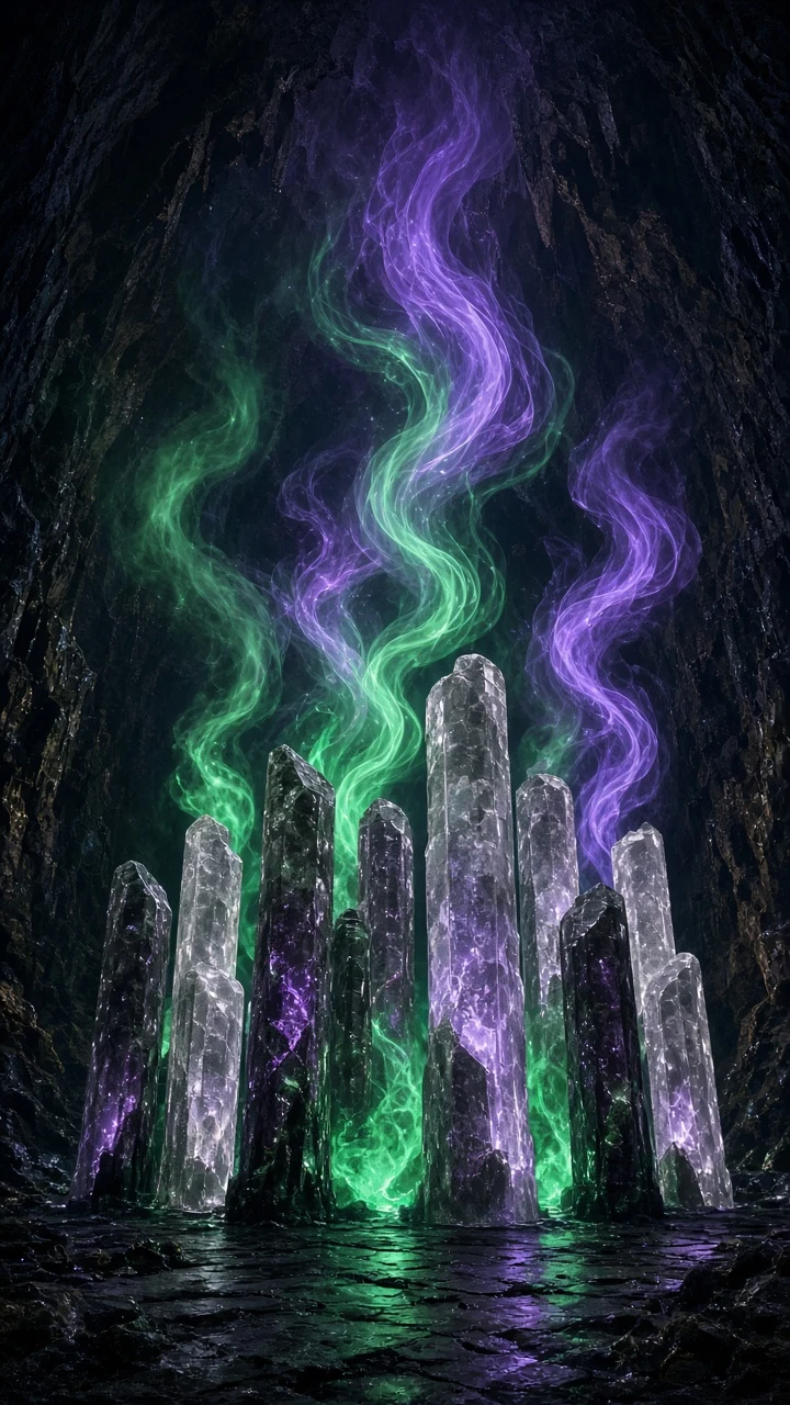 Bioluminescent Organ Pipes Exhaling Aurora Sound Tendrils