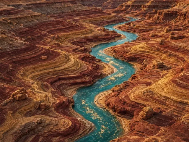 Panoramic Geological Strata Flowing in Musical Staff Formations