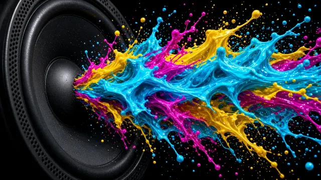 Vibrant Cymatic Paint Explosion Resonating on a Bass Diaphragm