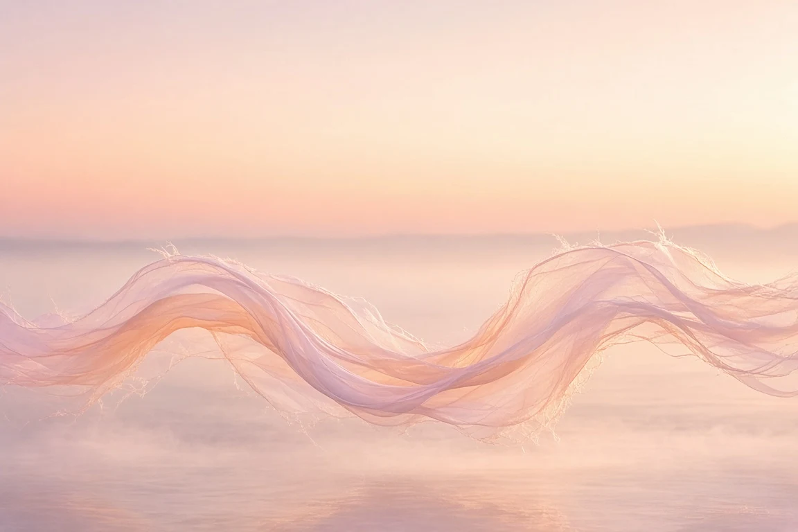 Diaphanous Silk Ribbon Floating in Dawn Negative Space
