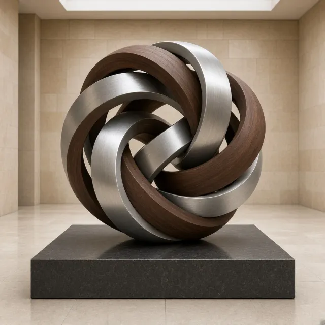 Sculptural Convergence of Bent Walnut and Brushed Stainless Steel