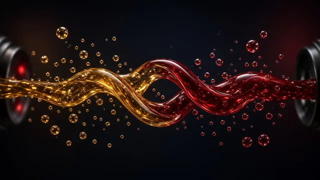 Microgravitational Dance of Liquid Amber and Crimson Acoustical Ribbons