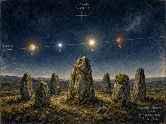 Archaeoastronomical Gouache Field Study of Conjunction over Ancient Monoliths