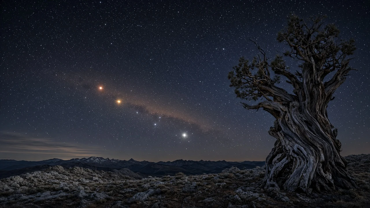 Ancient Bristlecone Pines Framing the Planetary Alignment