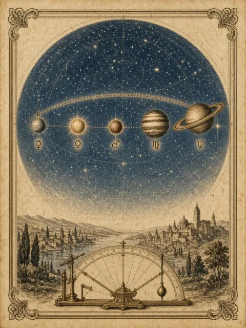 Antique Copperplate Celestial Chart of the Planetary Conjunction