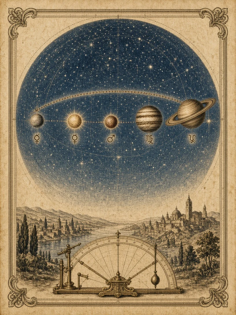 Antique Copperplate Celestial Chart of the Planetary Conjunction