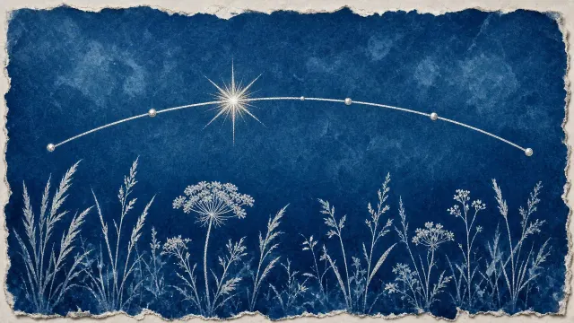 Cyanotype and Silver Ink Botanical-Celestial Horizon Study