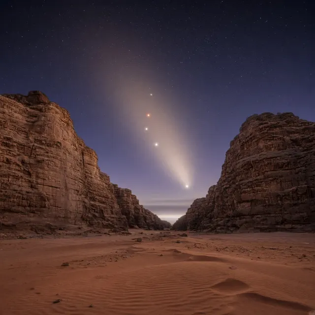 Wadi Rum Sandstone Canyons Illuminated by Zodiacal Dawn Light