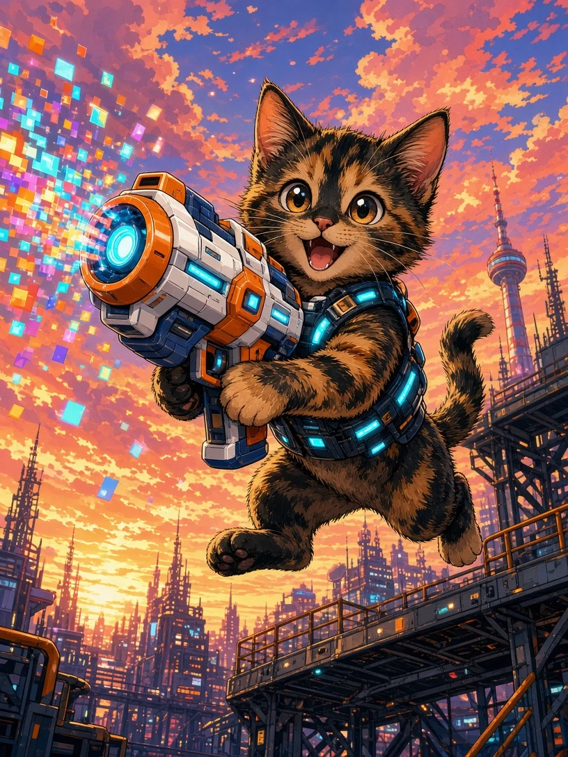 Mecha Cyber Squad Tortoiseshell Kitten with Stylized Plastic Blaster