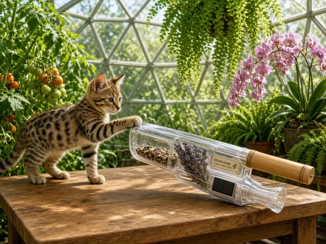 Solar-Punk Savannah Kitten with Botanical Seed Launcher Prop