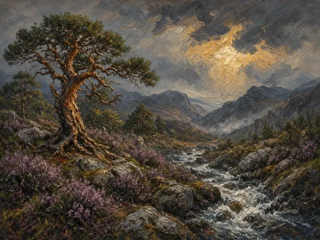 Ancient Caledonian Pine Forest in Dramatic Scottish Highlands Oil