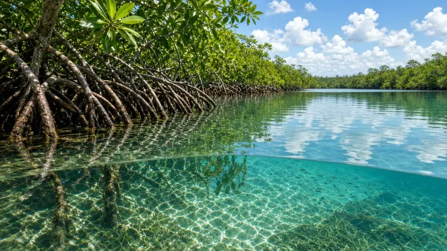 Tangled Stilt Roots of Mangrove Forest at High Tide