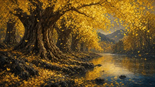 Primeval Ginkgo Forest in Golden Autumn Radiance