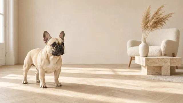 Minimalist Fawn French Bulldog in Sunlit Scandinavian Living Room