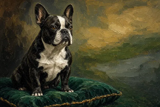 Textured Impasto Oil Painting of a Regal Pied French Bulldog