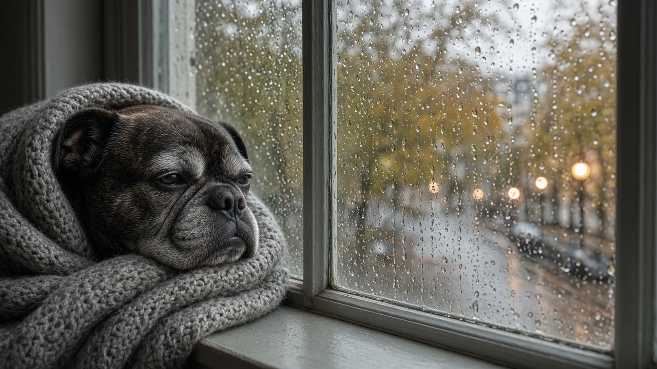 Rainy Window Daydream Portrait of a Senior French Bulldog