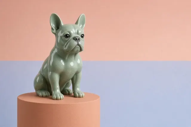 Glossy Ceramic Contemporary Pop Sculpture of French Bulldog