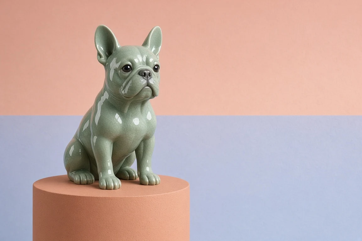 Glossy Ceramic Contemporary Pop Sculpture of French Bulldog