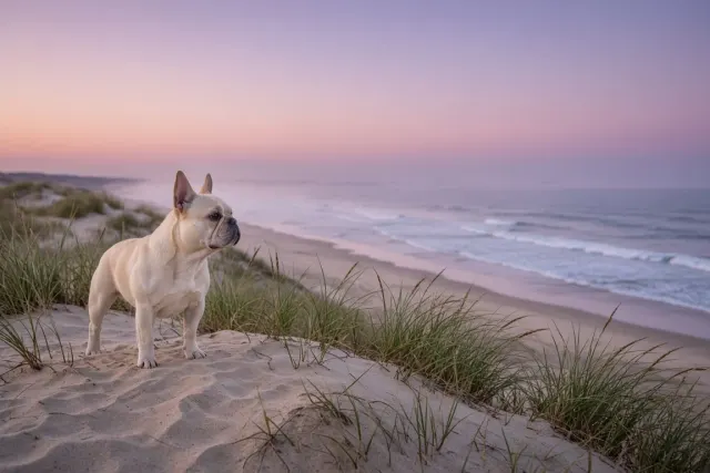 Twilight Coastal Dune Solitude with Cream French Bulldog