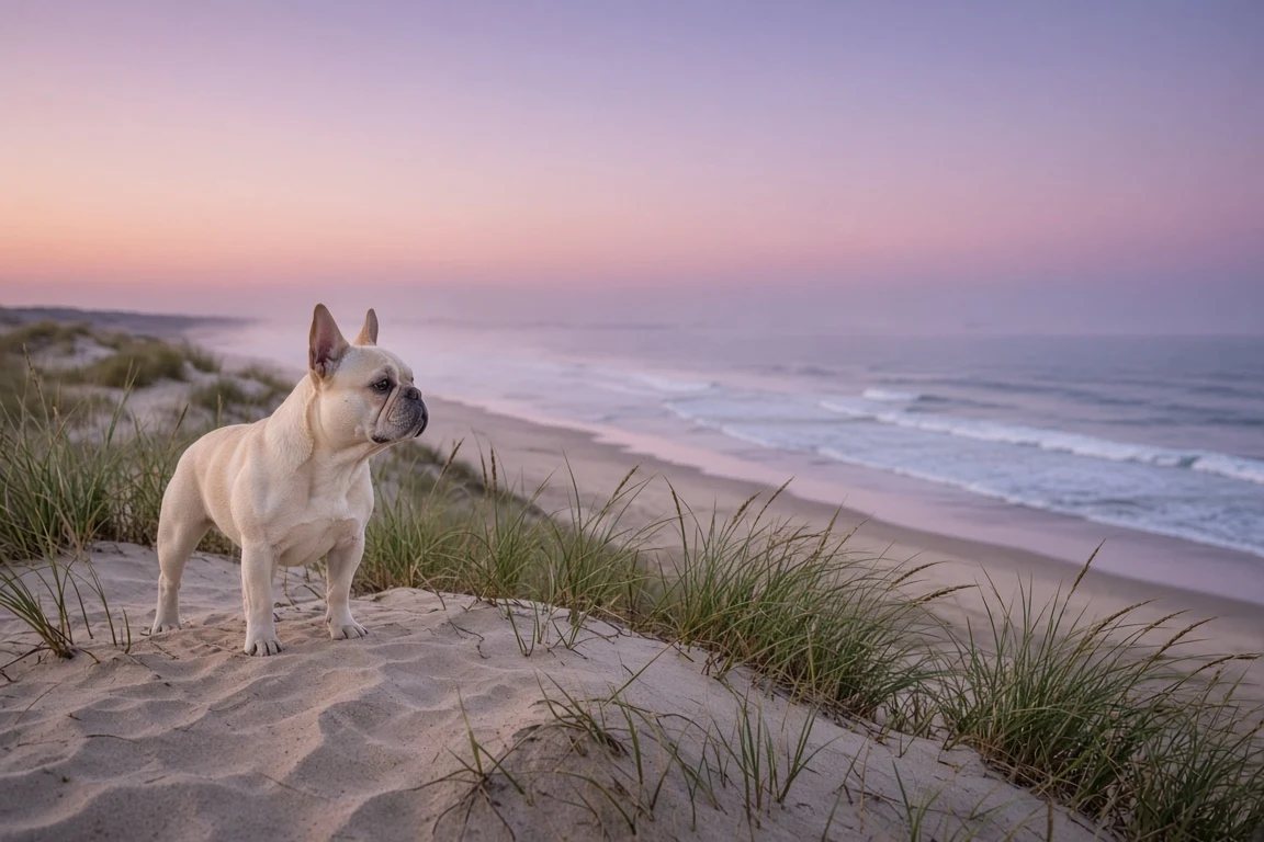 Twilight Coastal Dune Solitude with Cream French Bulldog