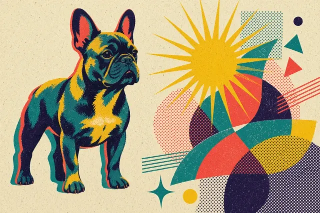 Retro Four-Color Risograph Graphic Print of French Bulldog