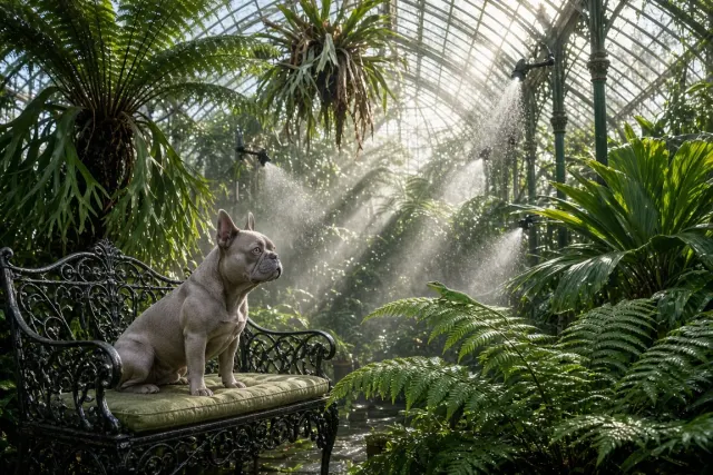 Lush Victorian Conservatory Encounter with Lilac French Bulldog