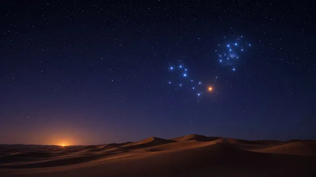 Taurus and the Pleiades Over Sahara Erg Chebbi Dunes