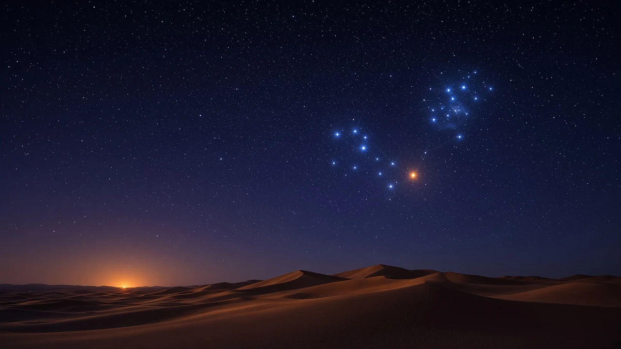Taurus and the Pleiades Over Sahara Erg Chebbi Dunes