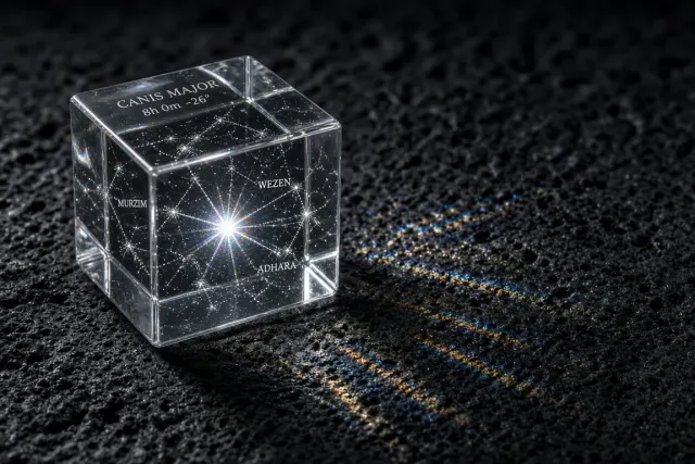Laser-Engraved Optical Crystal Cube of Canis Major