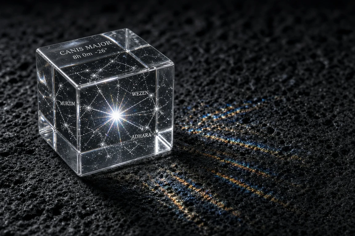 Laser-Engraved Optical Crystal Cube of Canis Major