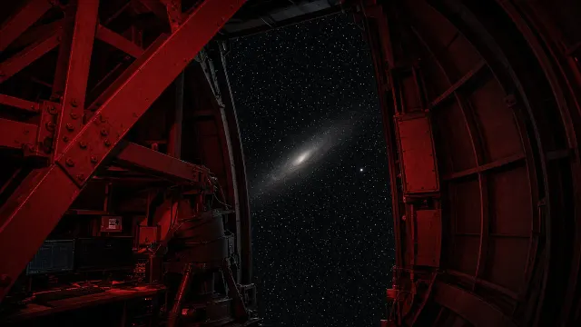 Andromeda and M31 Through Mountaintop Telescope Dome