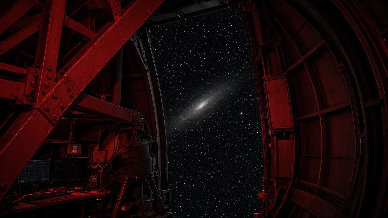 Andromeda and M31 Through Mountaintop Telescope Dome