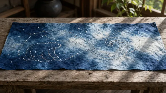 Traditional Japanese Shibori Indigo Constellation Textile