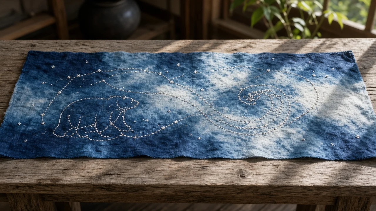 Traditional Japanese Shibori Indigo Constellation Textile