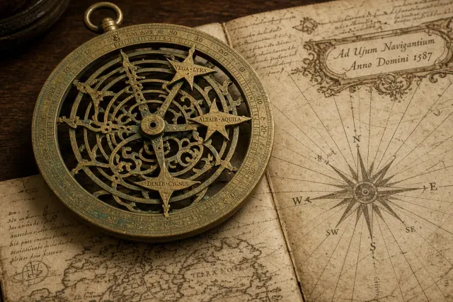 Brass Astrolabe Rete Highlighting the Summer Triangle