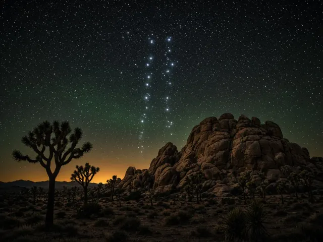 Gemini the Twins Above Joshua Tree Desert Monoliths