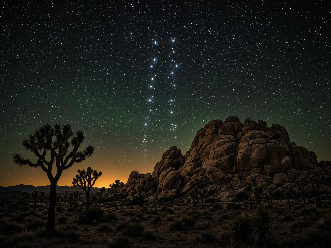 Gemini the Twins Above Joshua Tree Desert Monoliths