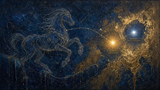 Centaurus and Alpha Centauri in Encaustic Oil Glaze