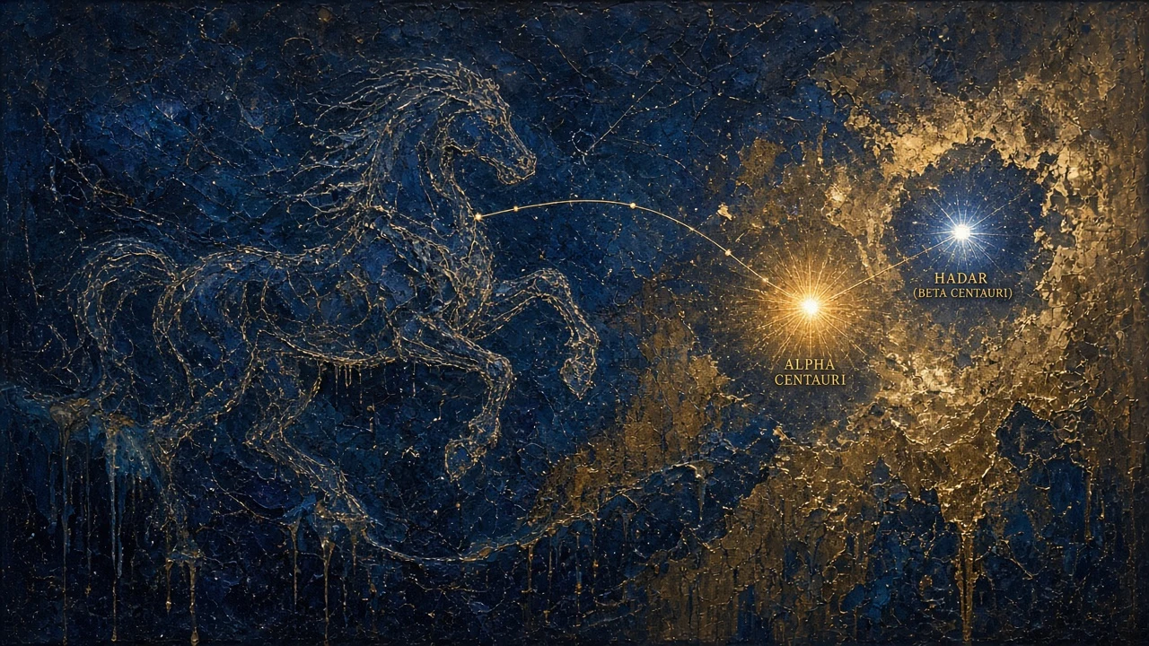 Centaurus and Alpha Centauri in Encaustic Oil Glaze