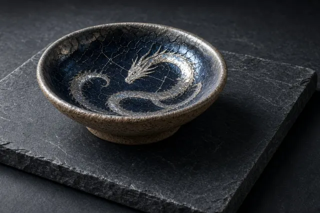Ceramic Raku Vessel Glazed with Draco Constellation