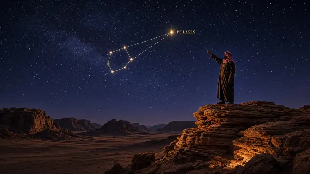 Bedouin Stargazer Aligning with Polaris in Wadi Rum