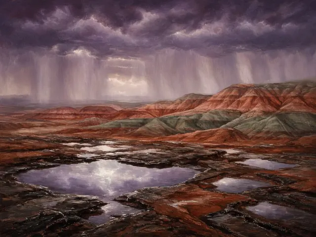 Atmospheric Oil Glaze Plateau with Flash Rain Pools