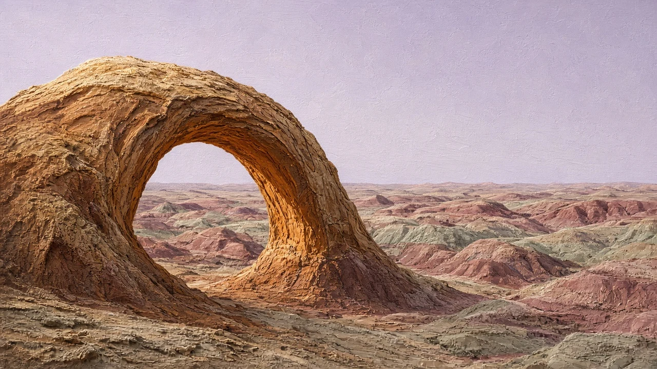 Tactile Mixed Media Sandstone Arch in Bas Relief